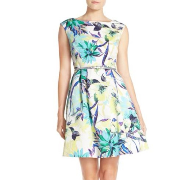 Eliza J. Belted Faille Fit & Flare Dress - Picture 1 of 9